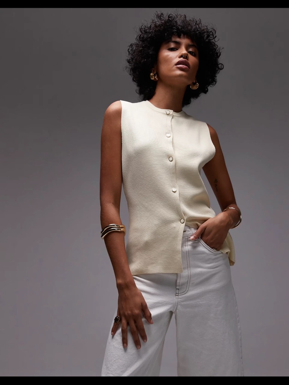 NWT Mango Button Up Knit Vest in Cream size Small
